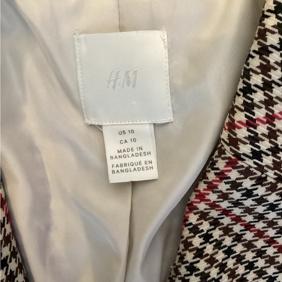 H&M Blazer Womens 10 Black Offwhite Houndstooth Pockets Double Button - Picture 3 of 3